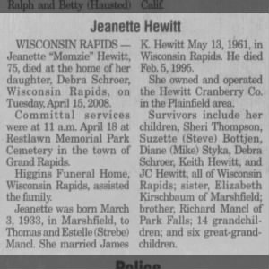 Obituary for Jeanette Hewitt